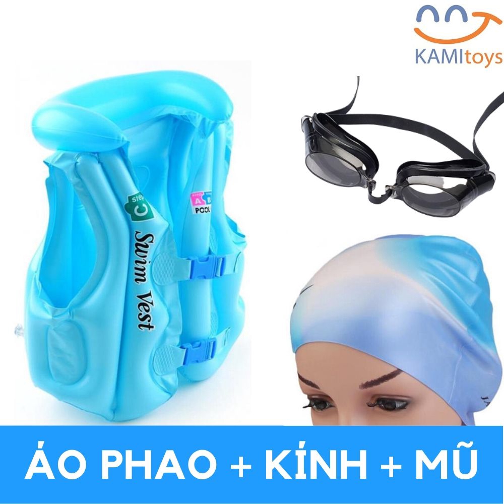 COMBO Bé tập bơi: Áo phao bơi +Mũ+Kính cho trẻ 1-6 tuổi