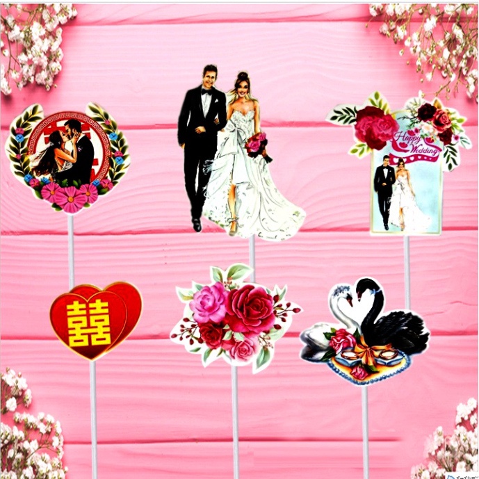 sét cắm bánh sinh nhật [FREESHIP❤️tổng hợp sét cắm giấy chủ đề tình yêu,kỷ niệm ngày cưới