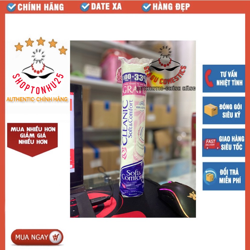 Bông Tẩy trang Cleanic Soft And Comfort Cotton Pads 133mieng pháp