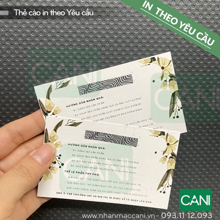 100 cái In Thẻ Cào theo yêu cầu - In card quà tặng khuyến mãi cào trúng thưởng CANI