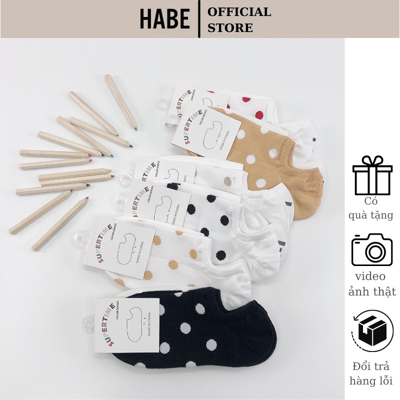 Tất vớ cổ ngắn đi giày lười hoạ tiết chấm bi chất cotton mềm mịn Hàn Quốc HABE