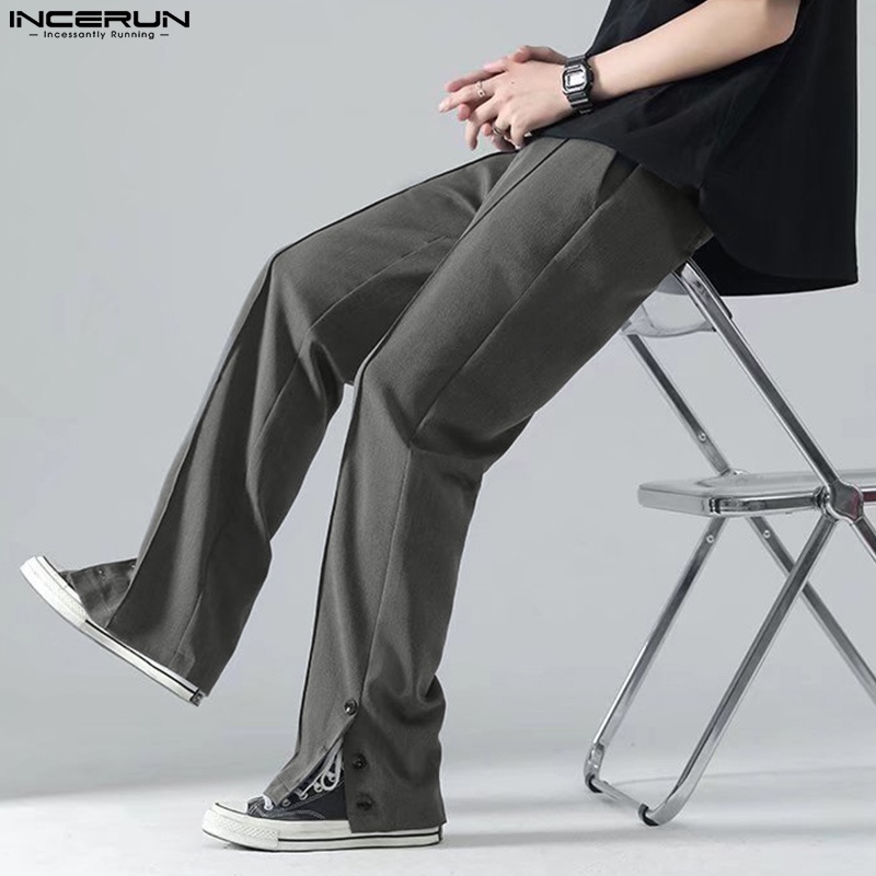 Quần dài INCERUN ống rộng lưng thun màu trơn phối túi cá tính cho nam