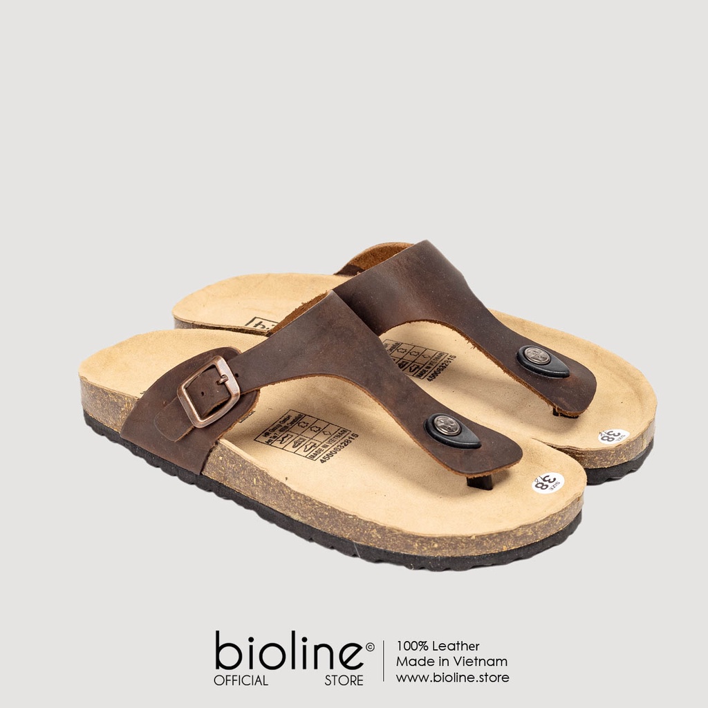 [DA BÒ THẬT] D07- Dép đế trấu BIRKEN da bò xỏ ngón Bioline Unisex (Đế trấu)