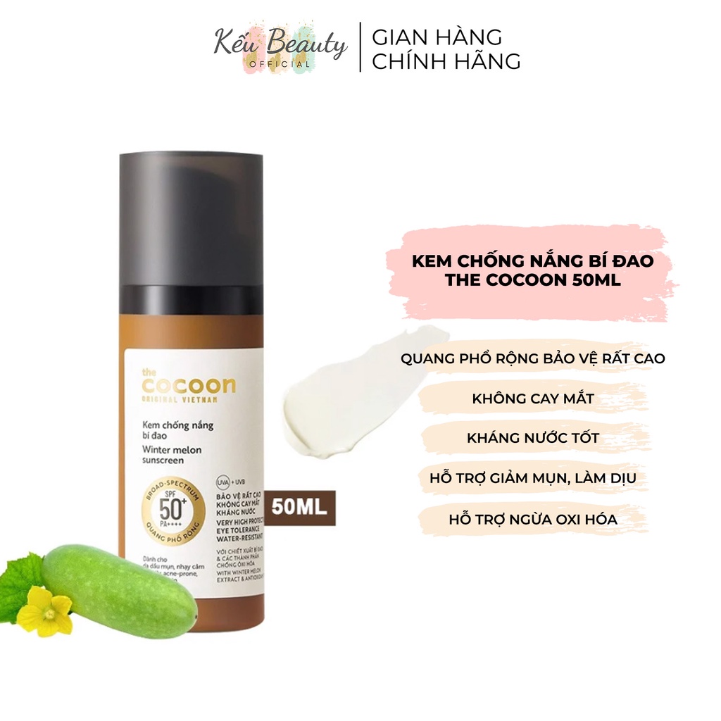 Kem chống nắng bí đao quang phổ rộng, bảo vệ rất cao SPF 50 +, PA ++++ Cocoon 50ml