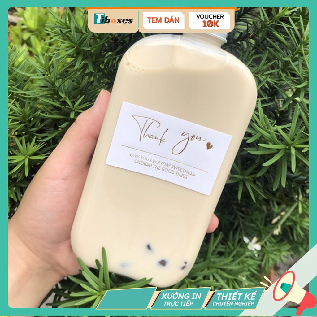 300 In Tem Vuông Nhãn Dán Chai Sticker Tem Dán In Chữ Thank You In Đẹp Chất Lượng TiBoxes Thiết Kế In Ấn Bao Bì