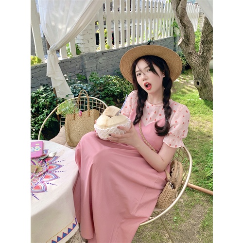 Plus Đầm midi Dáng Dài Tay Phồng Màu Hồng Phong Cách Hàn Quốc Thời Trang Mùa Hè Xinh Xắn Cho Nữ