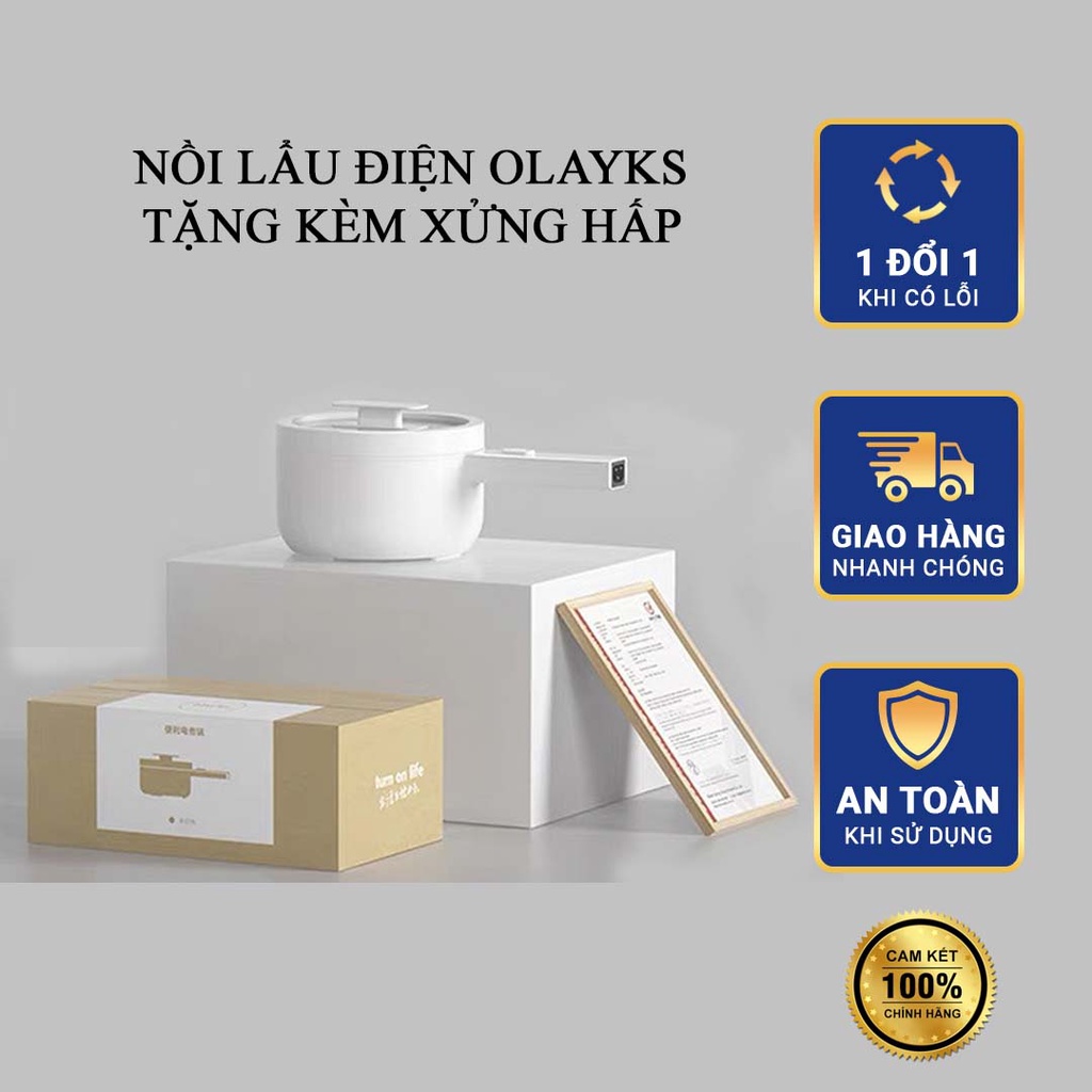 Nồi Lẩu Điện Olayks 2 Tầng Đa Năng Mini Tặng Kèm Xửng Hấp Nấu Mì Đa Năng Nhỏ Gọn Dung Tích 1.5L Phong Cách Hàn Quốc