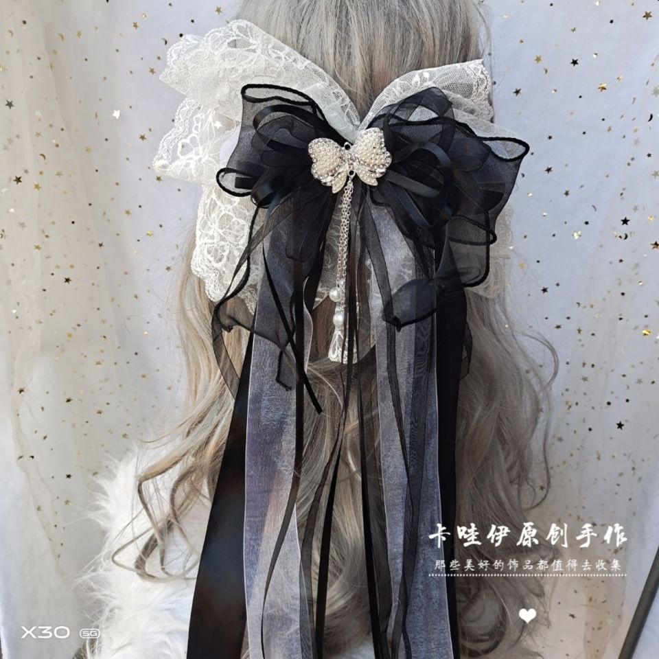 Kẹp Tóc Hình Nơ Phối Ren Hoa Phong Cách Lolita Nhật Bản Xinh Xắn