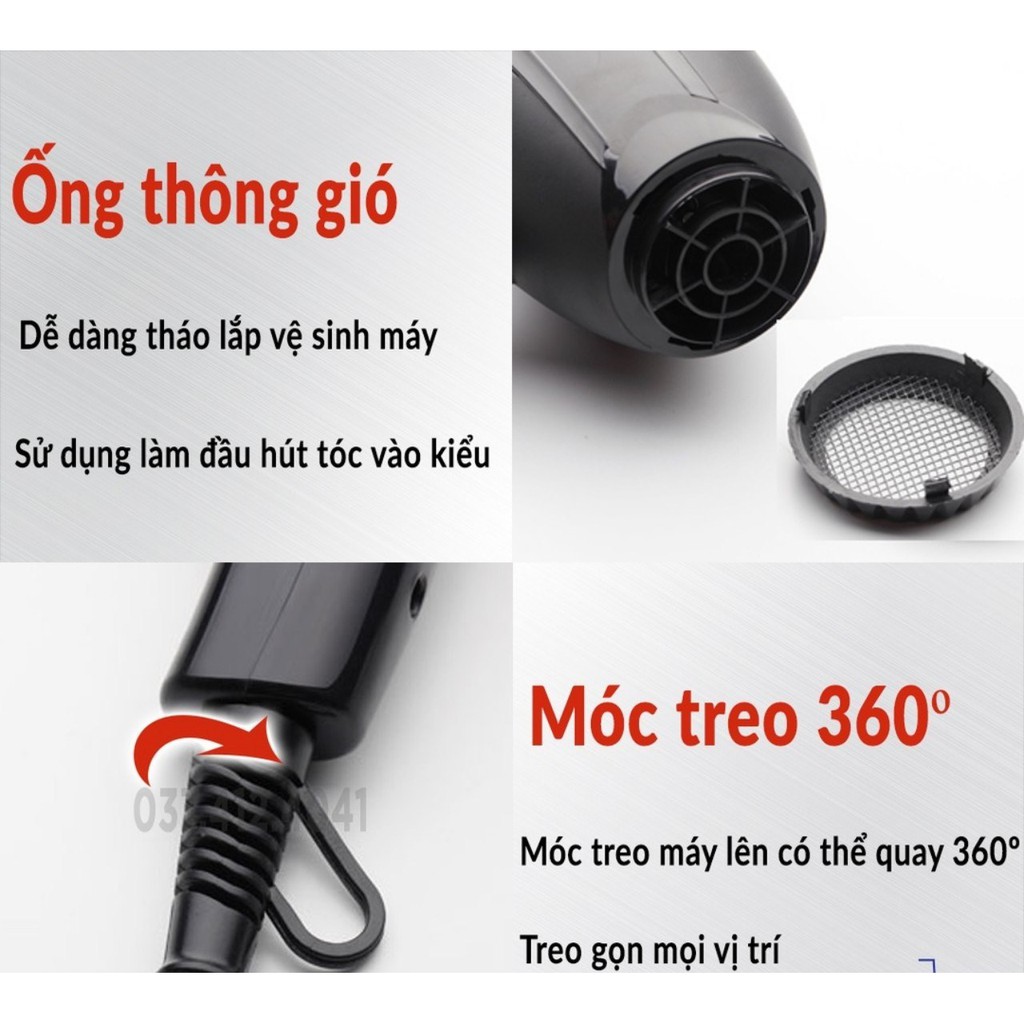 Máy sấy tóc tạo kiểu Deliya DLY-8020 công suất lớn 2200W, tặng 5 phụ kiện, BẢO HÀNH 12 THÁNG