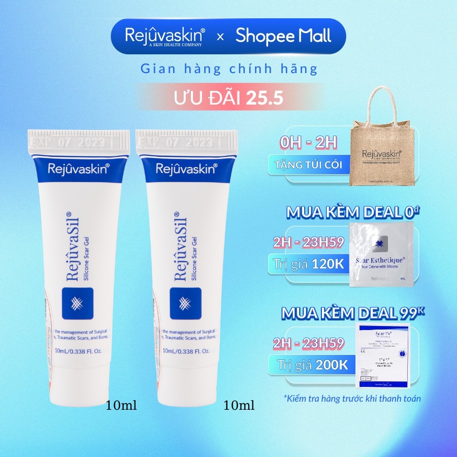 Combo Gel ngăn ngừa sẹo và làm xẹp sẹo lồi, sẹo phì đại REJUVASKIN Rejuvasil 10ml