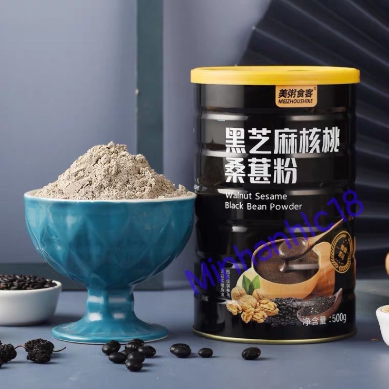 [Sẵn] Bột đậu đen, mè đen, óc chó MEIZHOUSHIKE lon 500g