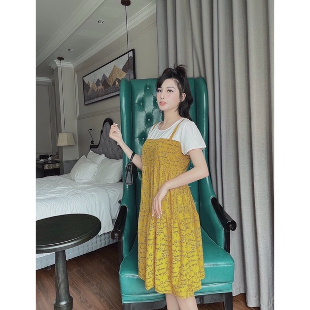 Váy đầm yếm bầu mùa hè chấm bi kẻ burbery chất siêu mát công sở đi chơi (Yếm liền)