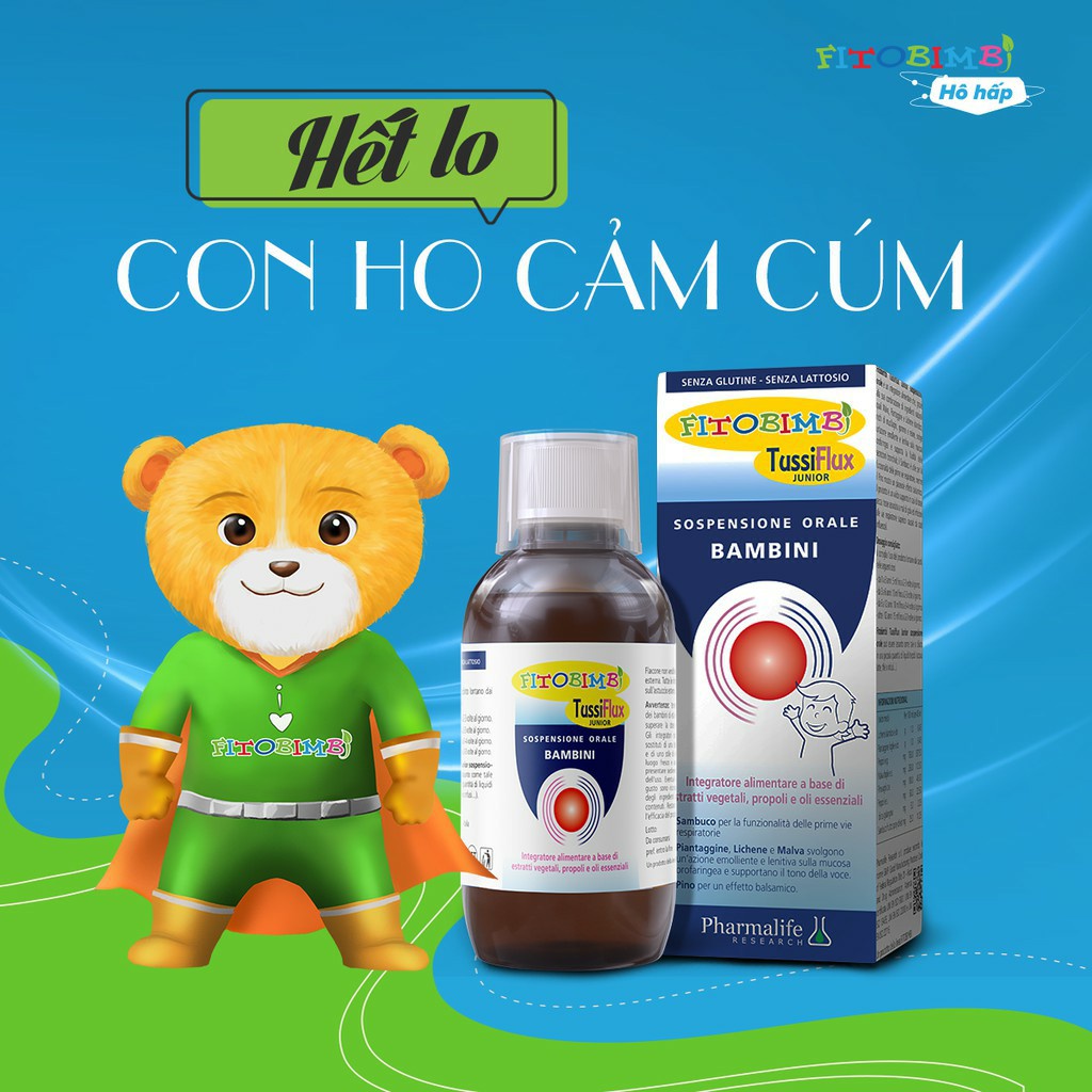 ✔️️️(Chính Hãng) Fitobimbi Tussiflux Junior - Tussiflux Adulti, giúp giảm ho, ho có đờm, làm dịu họng, mát họng (200ml)
