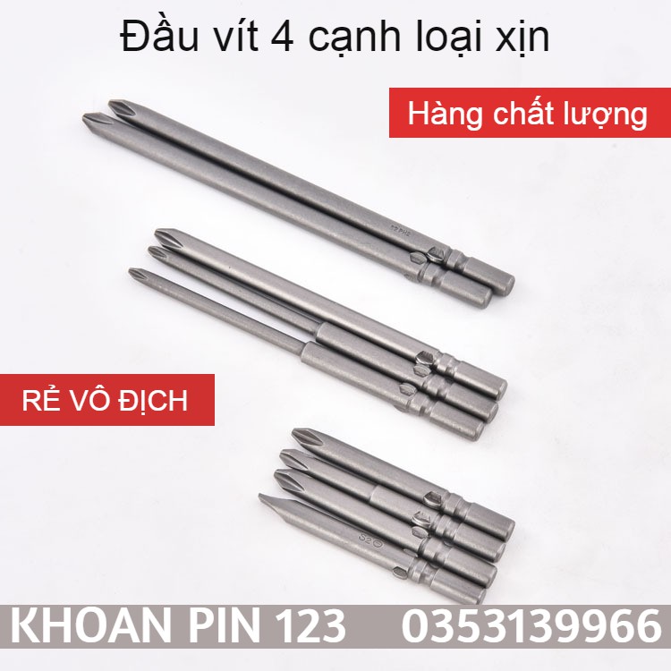 Mũi vặn vít, đầu vặn vít 4 cạnh hình chữ thập size cực đại dài đến 30cm