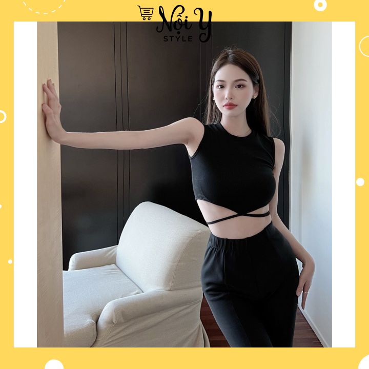 Áo Ba Lỗ Nữ Dáng Croptop Kiểu Dây Buộc Quấn Ngang Eo Siêu Sexy MS.B8