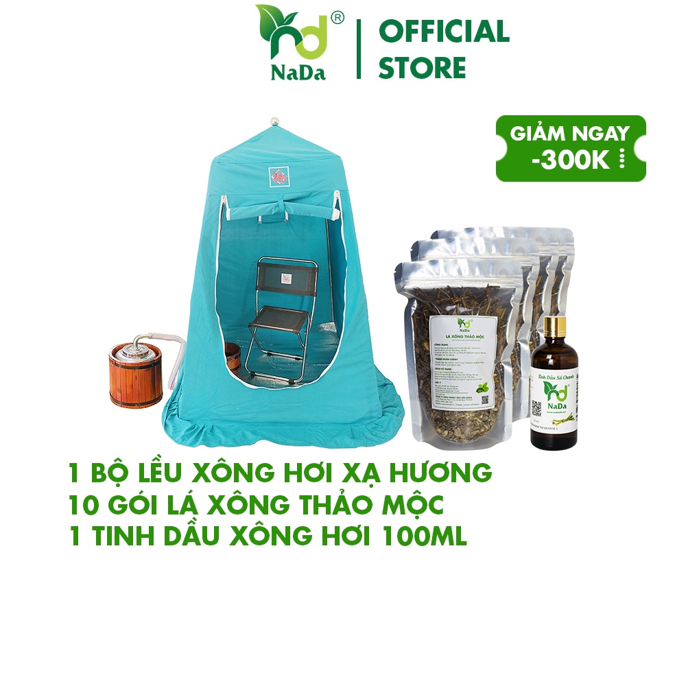 COMBO Xông hơi nâng cao sức khỏe Nada [1 lều xạ hương + 10 gói lá xông thảo mộc + 1 tinh dầu sả chanh 100ml ]