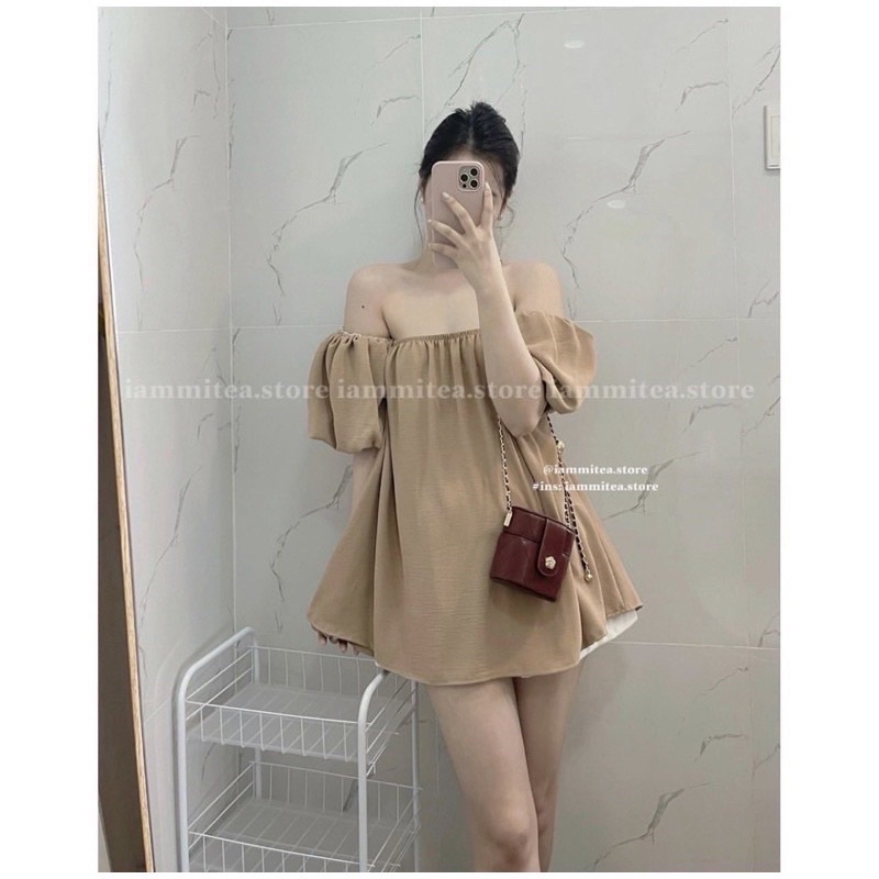 Áo Trễ Vai Tay Phồng Dáng Rộng Siêu Hot Phong Cách Bánh Bèo Tiểu Thư Sang Chảnh Nhiều Màu Ulzzang