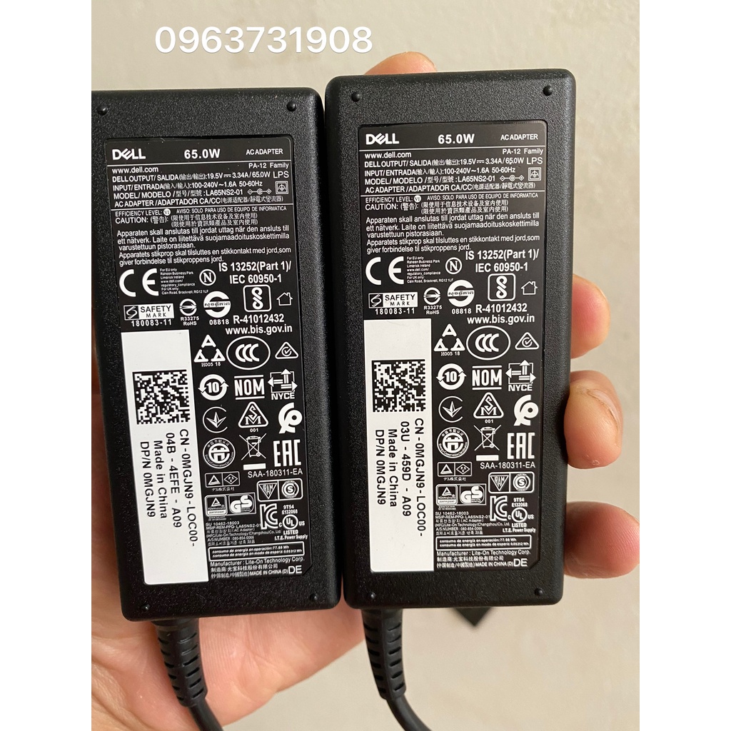 Bộ sạc laptop Dell LA65NS2-01 65W 19.5V - 3.34 chính hãng Dell phân phối