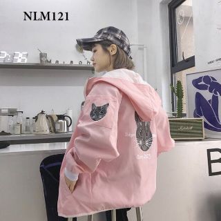 Áo khoác dù 2 lớp in hình mèo