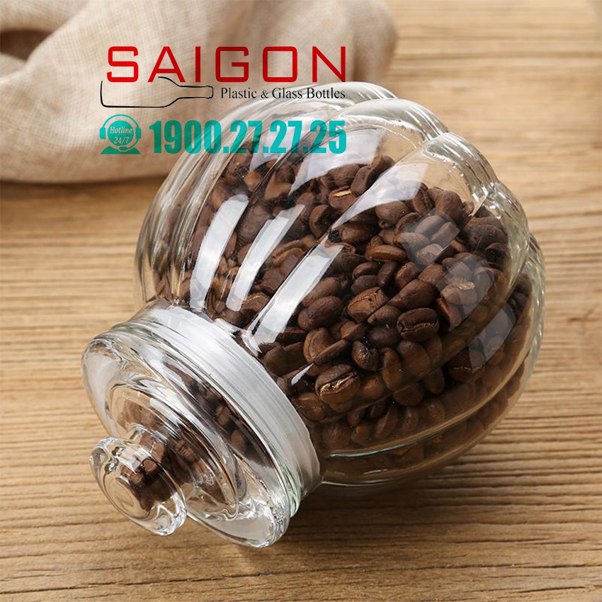 Hũ Thủy Tinh Bí Ngô Nắp Thủy Tinh Đựng Thực Phẩm
