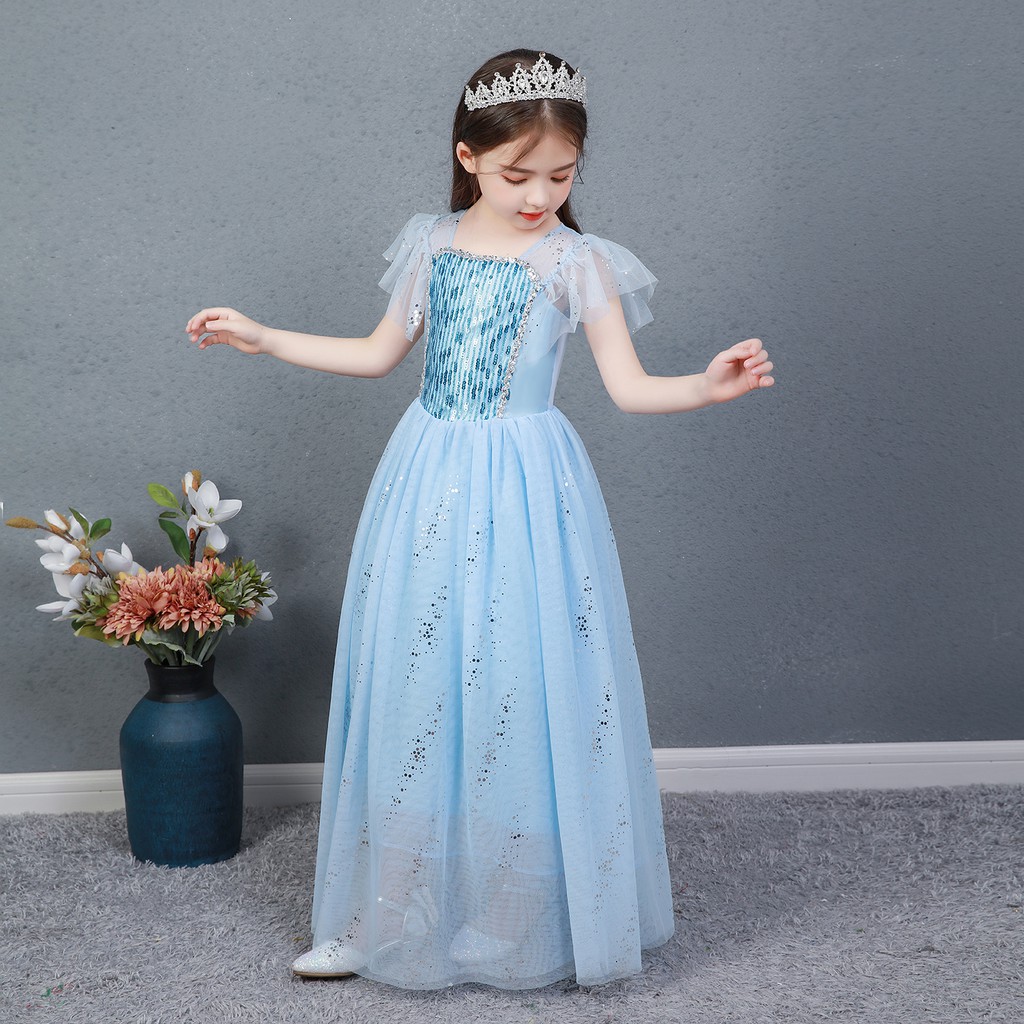 Đầm Elsa cho bé gái màu xanh - tà dài - mẫu mới 2020 siêu hot