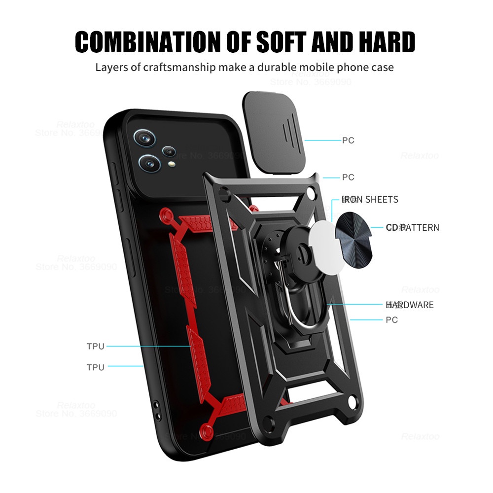 Ốp Điện Thoại Mềm Chống Sốc Có Giá Đỡ Dạng Trượt Cho OPPO Realme 9i 9 Pro Plus 8i A96 A36 A76 C21Y C11 Reno7 6