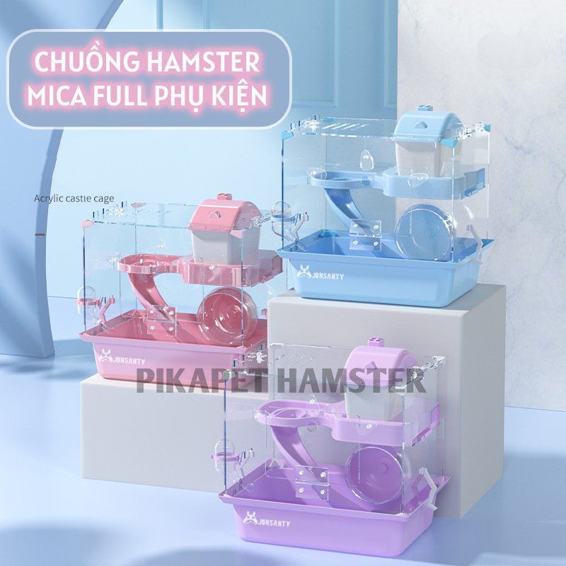Lồng hamster đủ phụ kiện bằng mica trong suốt (Mẫu mới 2022)