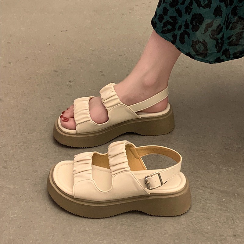 Sẵn Lùi 1 sz Dép Sandal Đế Cao 3Cm Quai Nhún Phong Cách Hàn Quốc G145