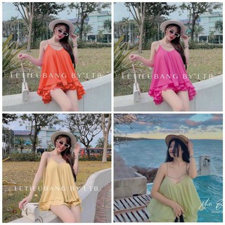 Áo voan 2 dây phom xòe babydoll giấu quần 2 lớp + Ảnh thật