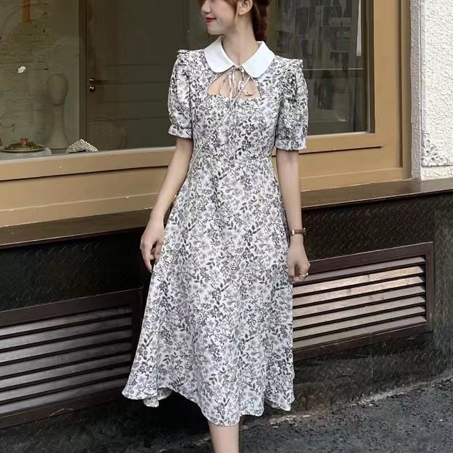 Đầm Chữ a Tay Phồng Họa Tiết Hoa Ngọt Ngào Thời Trang Cho Nữ