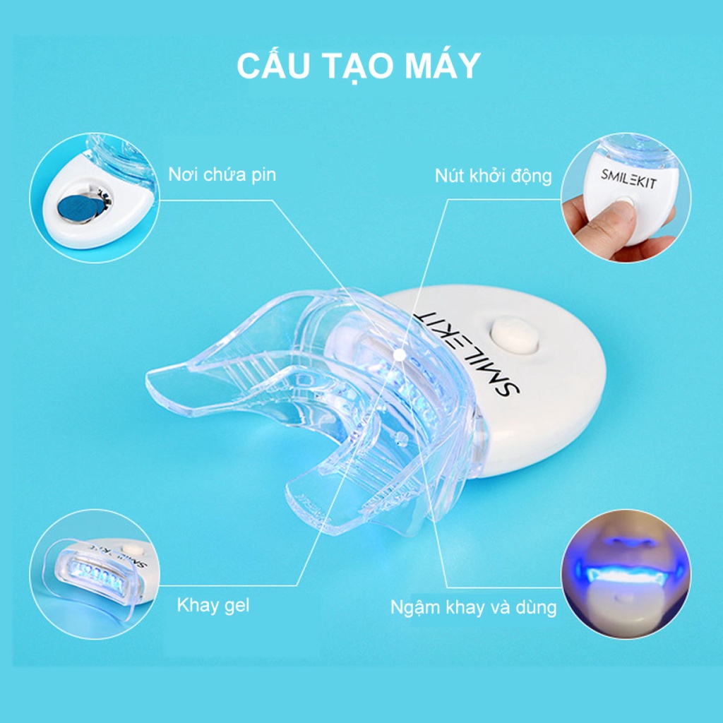 Máy làm trắng răng tại nhà Smile Kit, Bộ tẩy răng bằng gel thiên nhiên hiệu quả, lên tone sau 7 ngày, TẶNG KEM ĐÁNH RĂNG