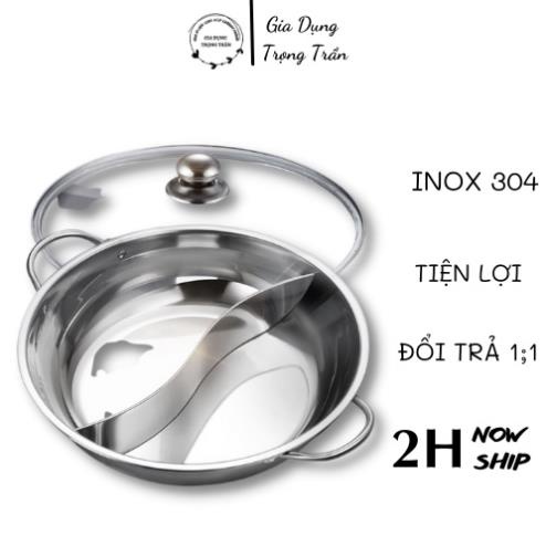 Nồi lẩu INOX 2 ngăn có lắp kính siêu tiện ích,nồi lẩu bền đẹp dùng được cho cả bếp từ và bếp gas