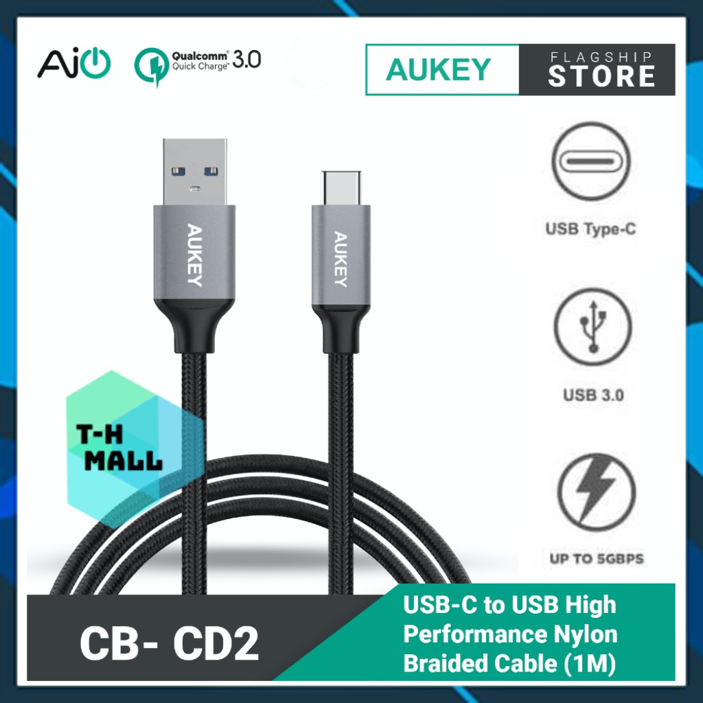 Dây cáp sạc nhanh USB Type-C 5Gbps Aukey CB-CD1 / CD2 / CD3  - Hàng Chính Hãng