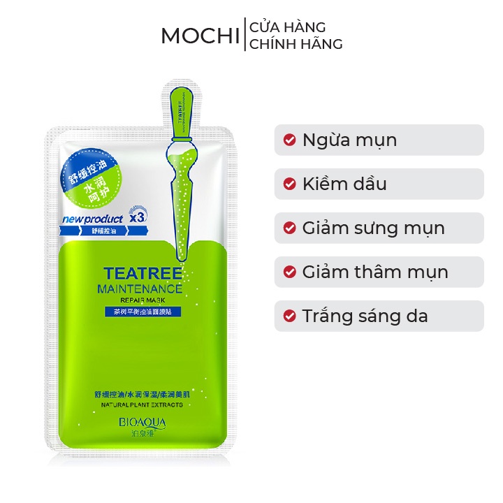 Mặt Nạ Tràm Trà Xanh Giảm Mụn Da Dầu l Dưỡng Trắng Da Mask Giấy Đắp Mặt Teatree Acne Bioaqua Nội Địa Trung MOCHI SHOP