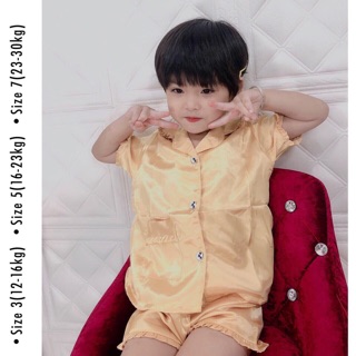 ( Trẻ Em ) Đồ Bộ Pijama Lụa viền Bèo Em Bé Đùi