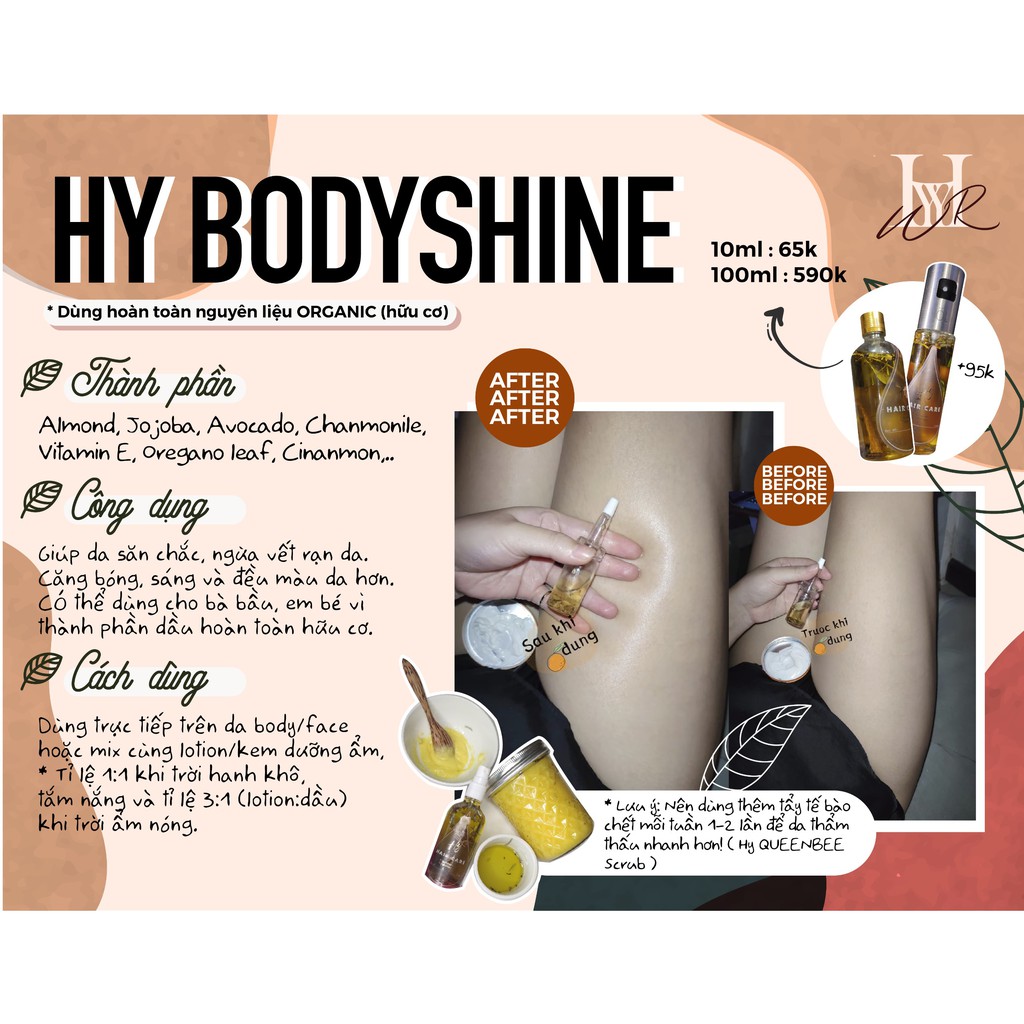 Dưỡng Thể Dưỡng Da Hữu Cơ Hy Bodyshine Dầu Body Oil Ngăn Rạng Da và Trẻ Hóa Làng Da Giúp Da Sáng Màu | BigBuy360 - bigbuy360.vn