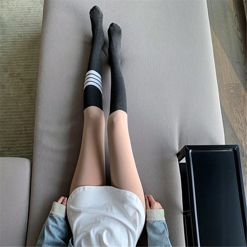 Xiangbao Quần Tất Dài Giả Sọc Chắp Vá Màu Dành Cho Nữ