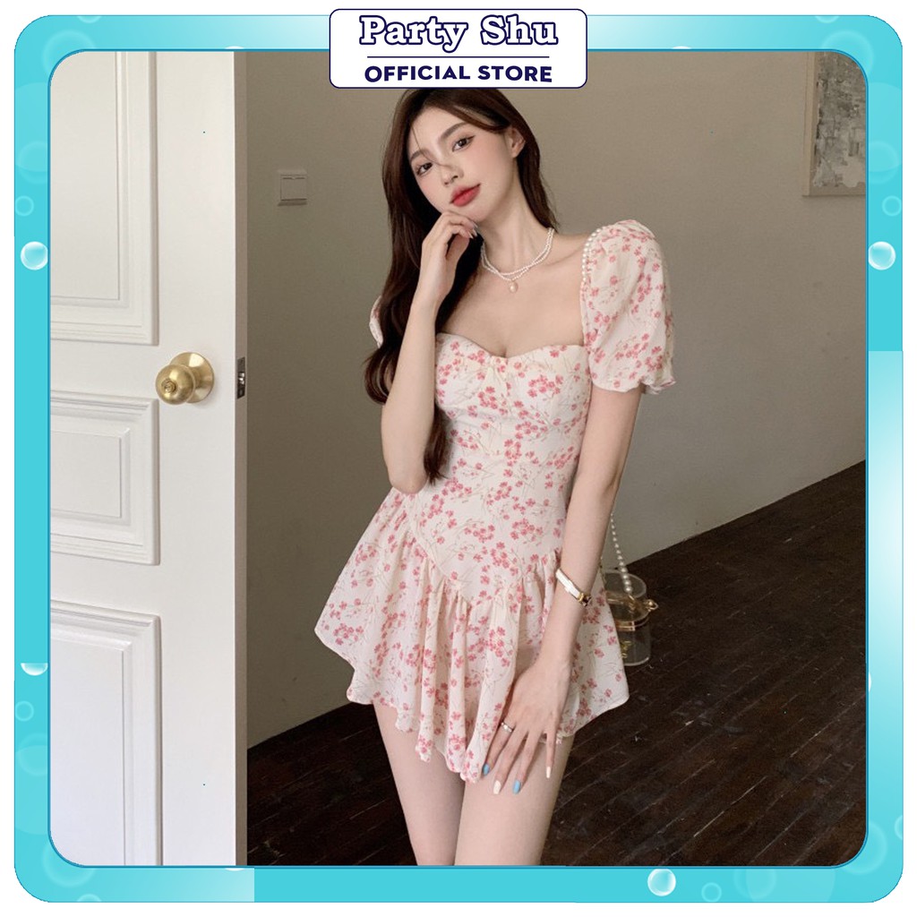 [SẴN] Đầm hoa nhí mặc 2 kiểu, đầm tay phồng cổ vuông