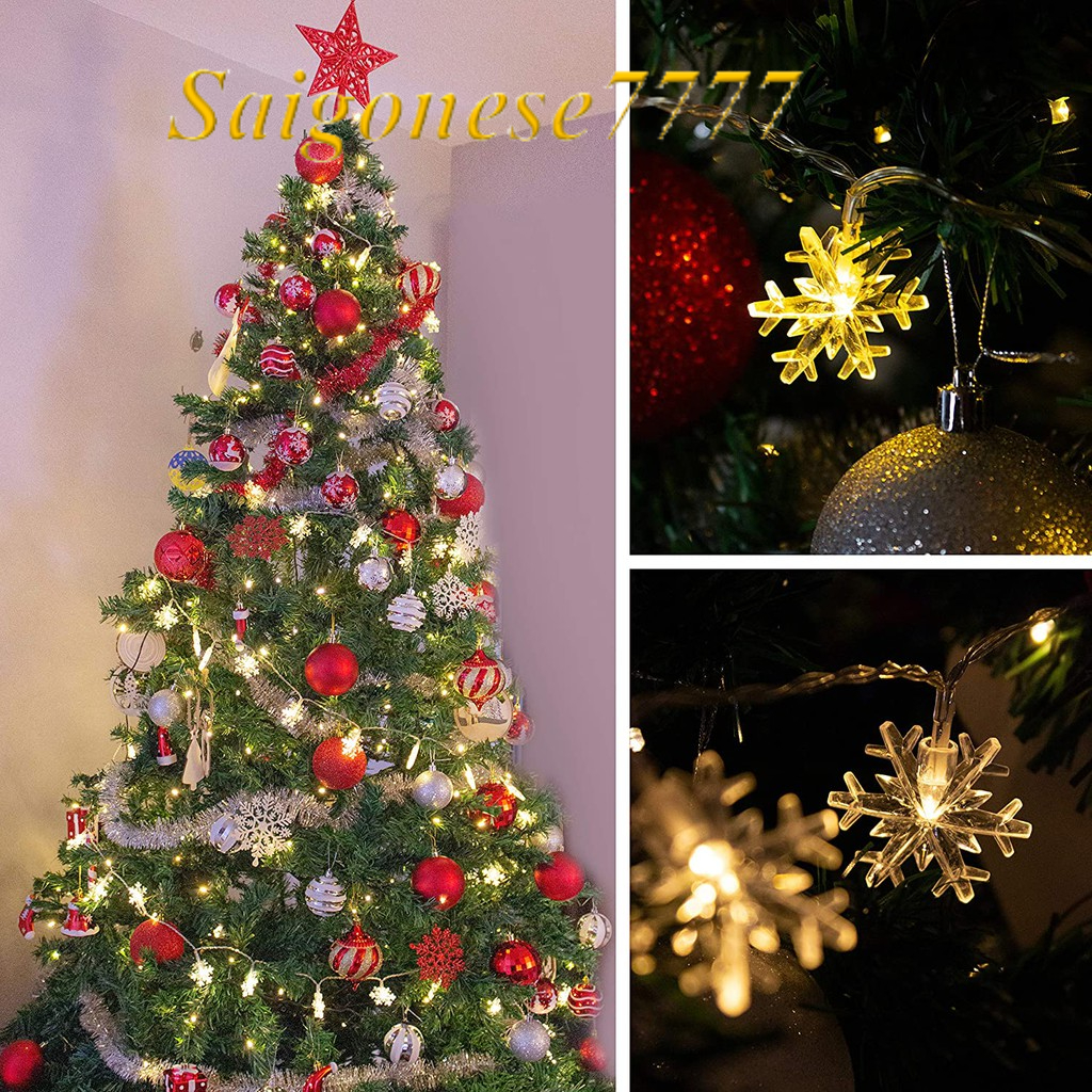 Dài 3M 20 Đèn Led Bông Tuyết Xài Pin Decor Trang Trí Noel Giáng Sinh- LED Christmas Snowflake String Lights