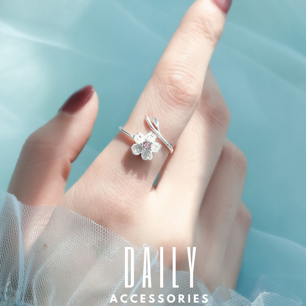 Nhẫn bạc đính đá hoa anh đào Daily Accessories