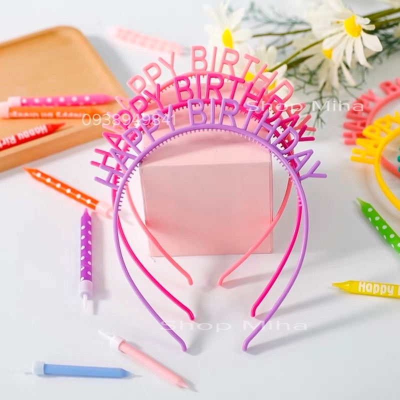 Bờm sinh nhật, cài tóc chữ happy birthday, bờm nhựa nhiều màu cho bé gái, bạn nữ