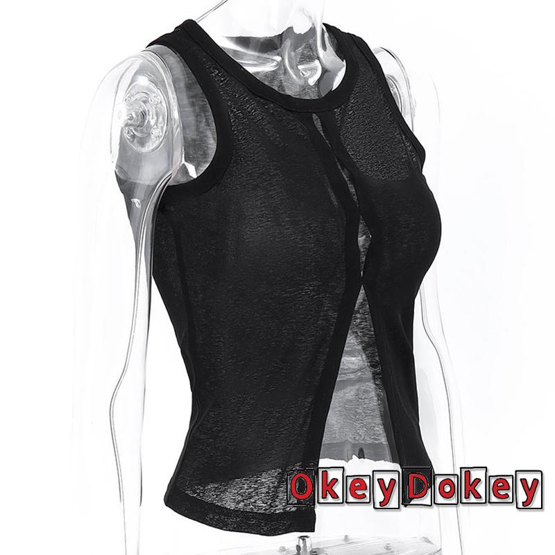 Áo Lưới Sát Nách Cổ Tròn Màu Trơn Thời Trang Cho Nữ