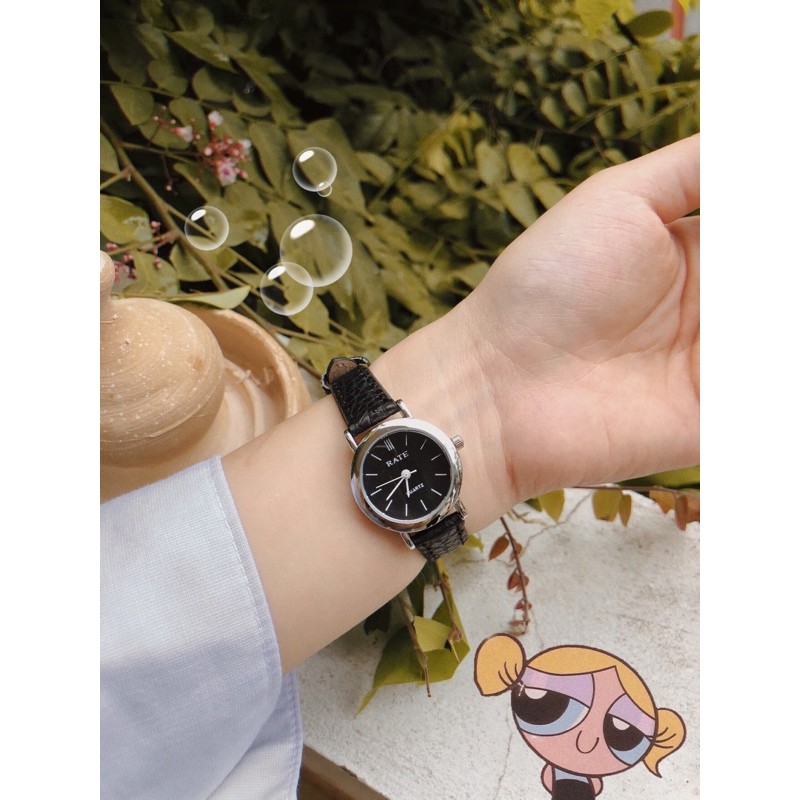 Đồng hồ nữ dây da mặt nhỏ RATE TRÒN full black đồng hồ nữ chính hãng Watchesbytif size 22mm đẹp giá rẻ chống nước tốt | BigBuy360 - bigbuy360.vn