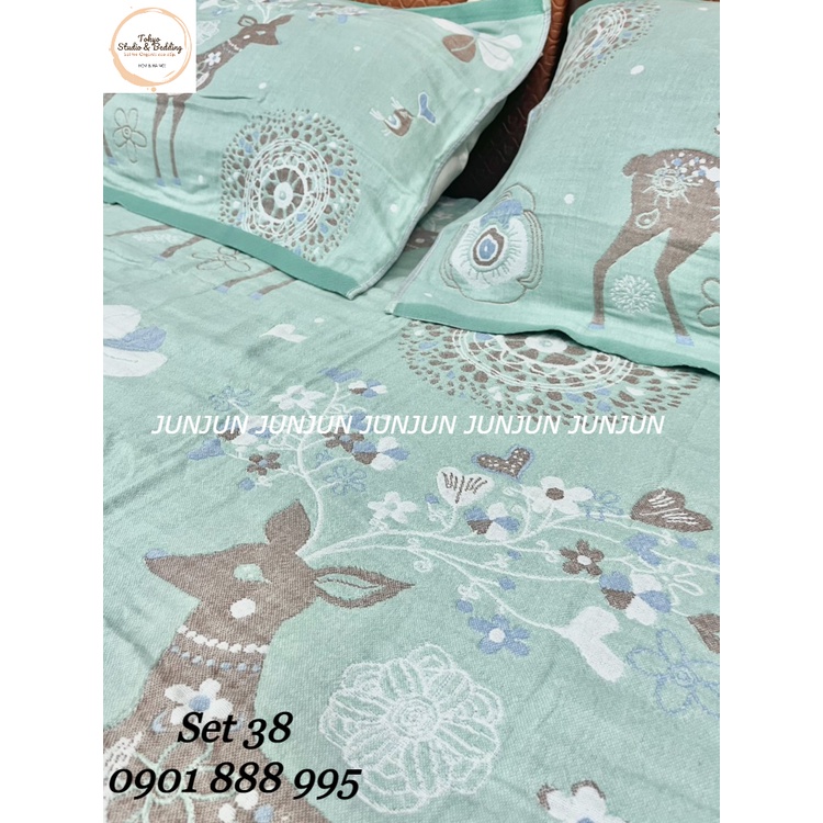 N19_SET Chăn Ga Gối vải Xô Organic cotton dòng Basic