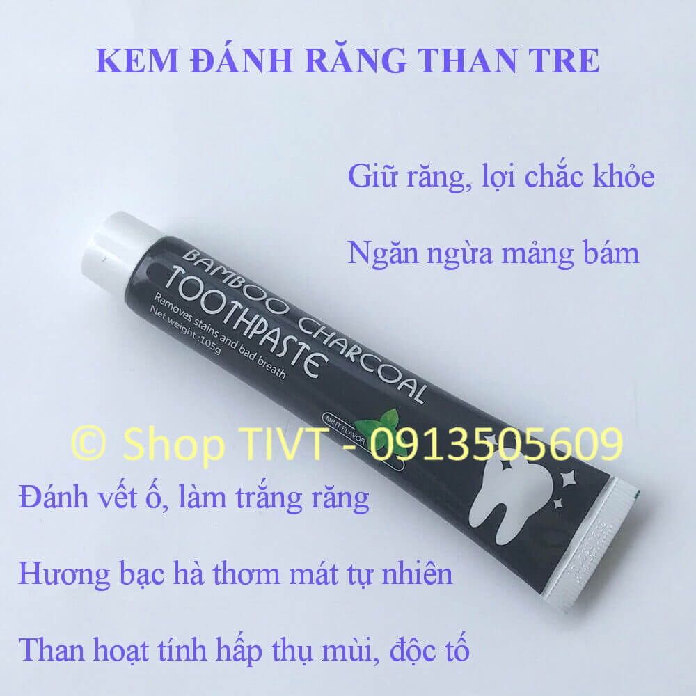 Kem đánh trắng răng than hoạt tính, thành phần tự nhiên, trắng răng, hấp thụ, khử mùi hôi, chắc lợi, ngừa cao răng-TIVT