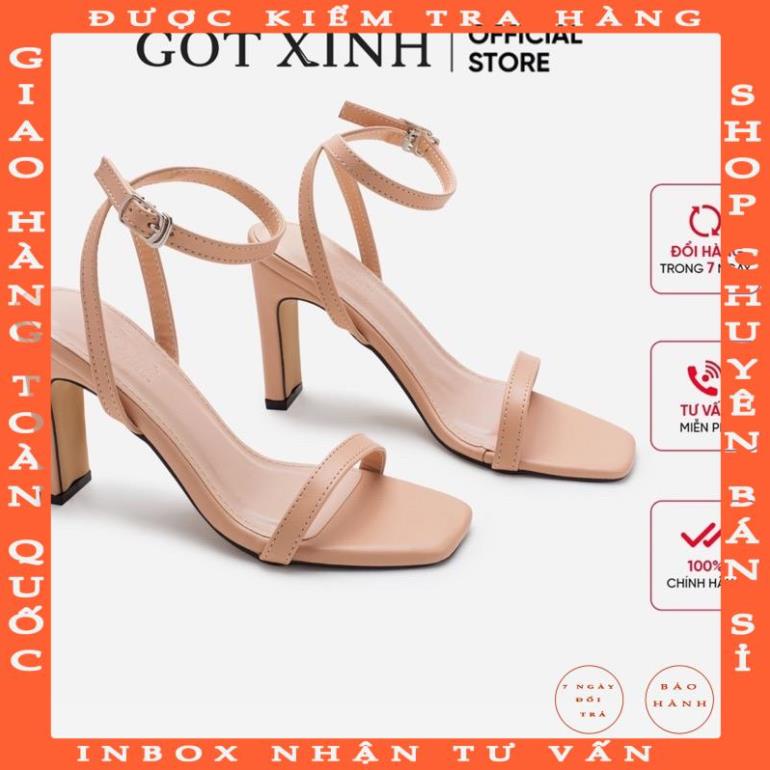 Giày sandal cao gót nữ 6cm và 9cm GÓT XINH GD10 màu đen da mờ gót vuông - thainguyenshop
