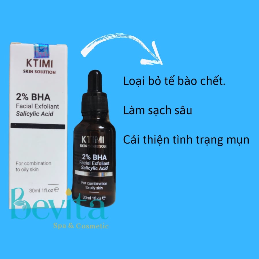 Tẩy da chết hóa học Ktimi 2% BHA Facial Exfoliant Salicyic Acid 30ml, tẩy da chết cho da dầu - Bevita