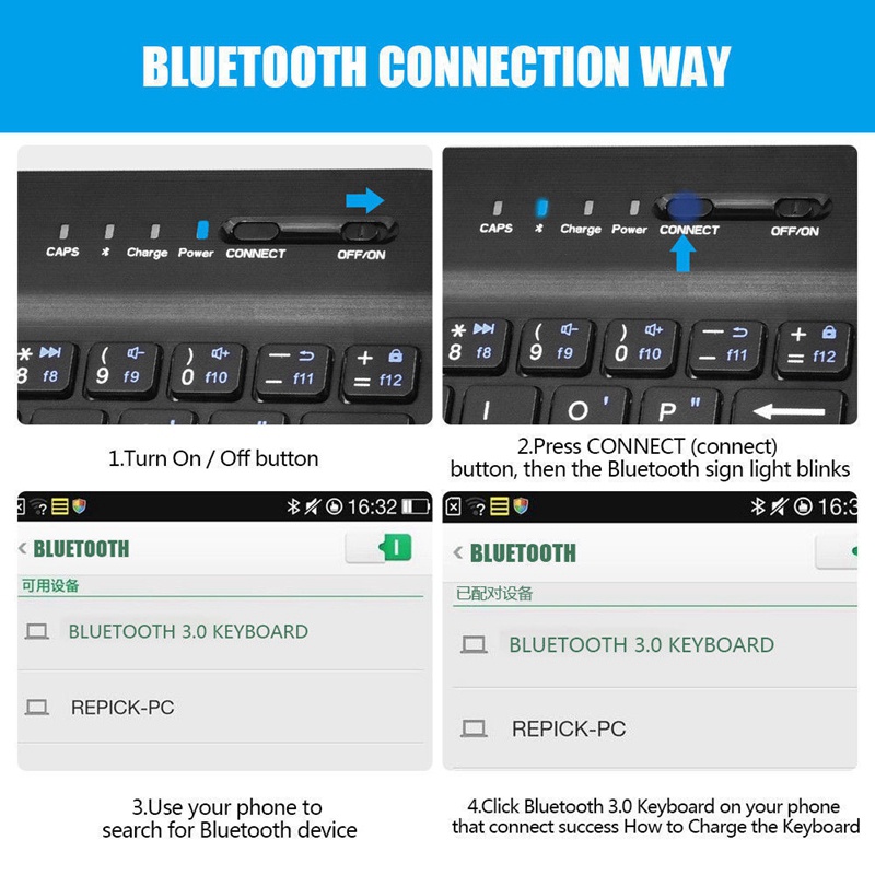 Bàn Phím Bluetooth Không Dây Kèm Bao Da PU Bảo Vệ Điện Thoại Android