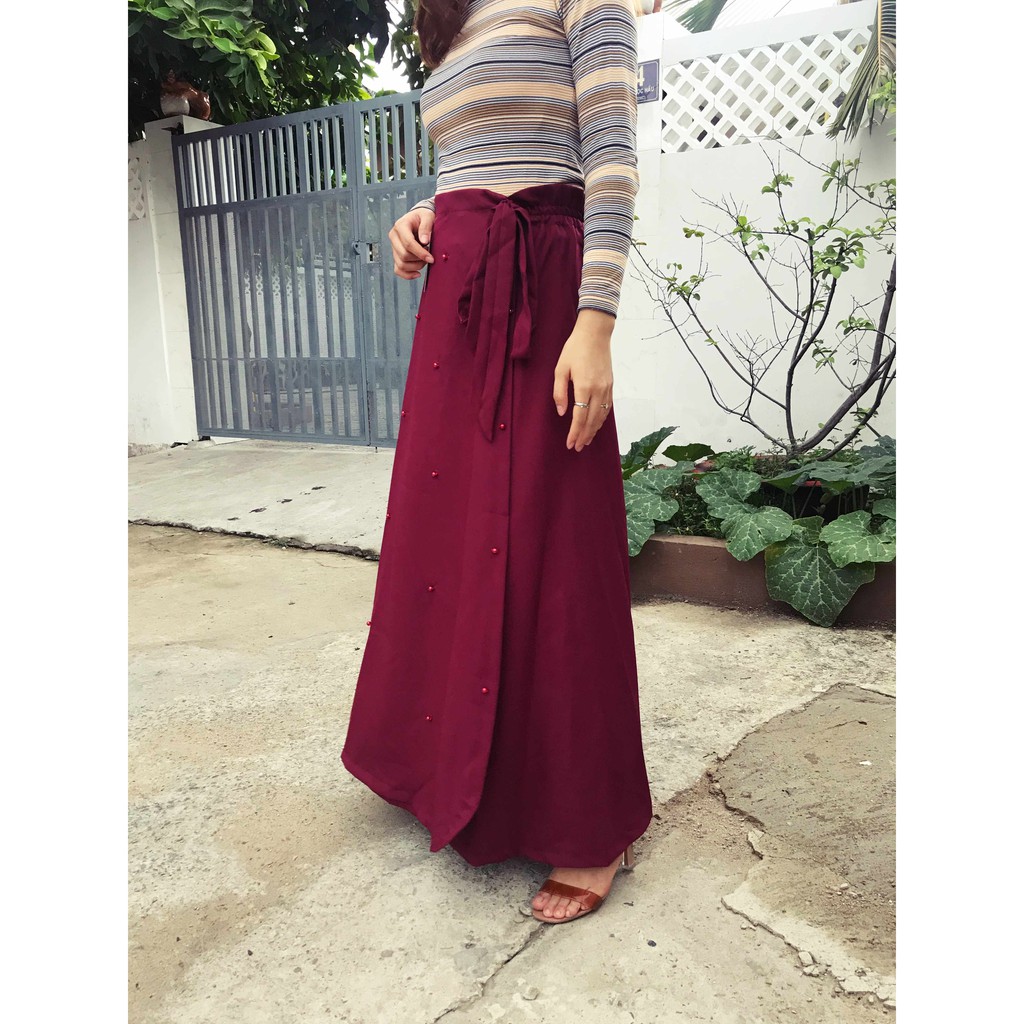 Váy chống nắng thời trang - vải dày dặn, mềm mại - Đỏ đô đính hột Jin Shop | BigBuy360 - bigbuy360.vn