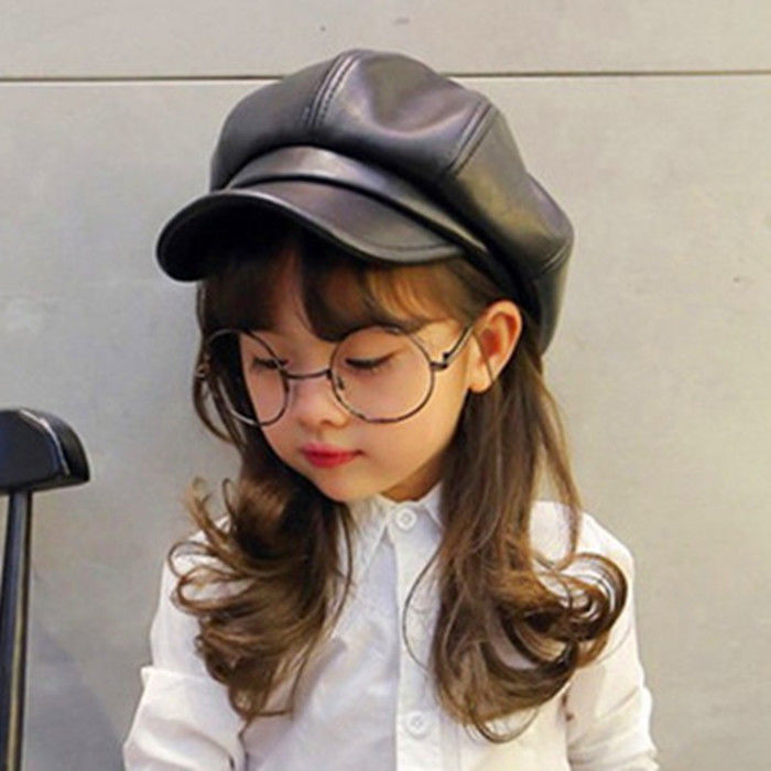Mũ Beret Da Pu Thời Trang Cho Bé Gái 2-8 Tuổi